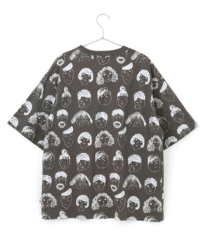 画像2: MakeYourDay　　いろんな顔総柄半袖Tシャツ(大人サイズ)　　チャコール (2)