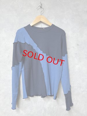 画像1: gomme 　テレコ切替長袖Tシャツ　　2；ネイビー*ブルー　　サイズ；M (1)