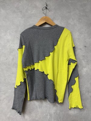 画像3: gomme 　テレコ切替長袖Tシャツ　　チャコール*イエロー　　サイズ；M (3)