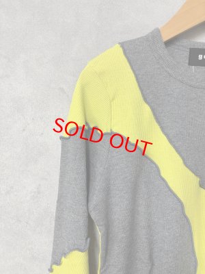 画像2: gomme 　テレコ切替長袖Tシャツ　　チャコール*イエロー　　サイズ；M (2)