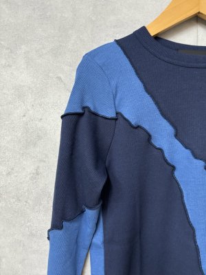 画像2: gomme 　テレコ切替長袖Tシャツ　　2；ネイビー*ブルー　　サイズ；M (2)