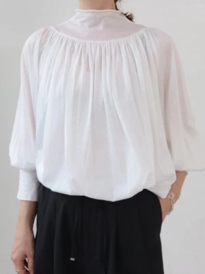 画像1: douxbleu　タートルギャザーブラウス　  01;；ホワイト　サイズ；FREE (1)