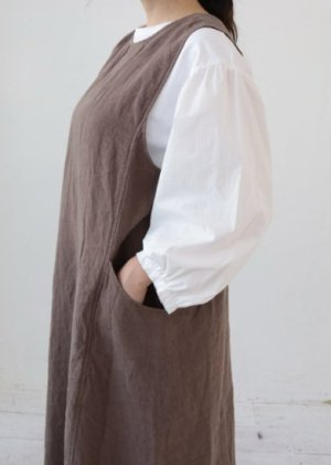 画像2:  YARRA 　２WAYリネンデザインジャンパースカート　　60；ブラウン　　FREE (2)