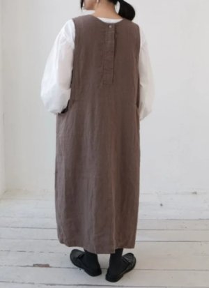 画像3:  YARRA 　２WAYリネンデザインジャンパースカート　　60；ブラウン　　FREE (3)