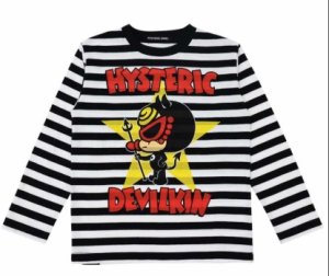 画像1: 30%off  HYSTERIC MINI　　デビルキンボーダー長袖Ｔシャツ(BIG)　　１４；ブラック　　 (1)