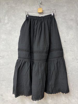 画像4: ヴァンブラン vent blanc　　ピンタック＆LACEギャザースカート　　BLACK　　サイズ；F (4)