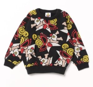 画像1: 30%off  HYSTERIC MINI　　STAR WITH MINI 総柄　裏起毛トレーナー　１４；ブラック　　 (1)