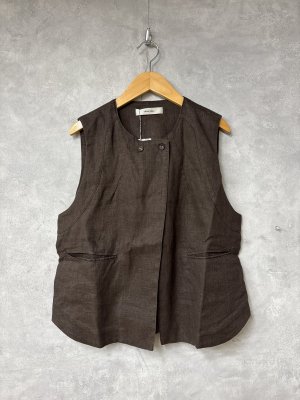 画像1: douxbleu　クラッシックリネンベスト　62；ダークブラウン　サイズ；FREE (1)
