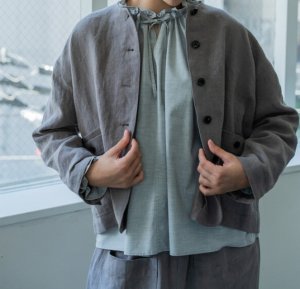 画像2: YARRA 　リネンノーカラージャケット　80；グレー　FREE (2)