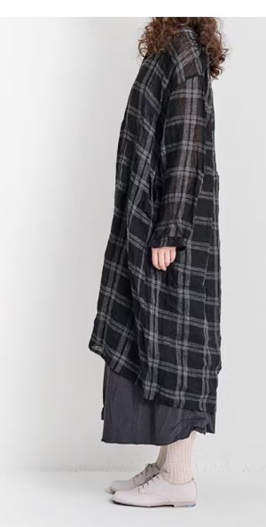 画像3: Veritecoeur       リネンチェックスキッパーワンピース　　サイズ；F (3)