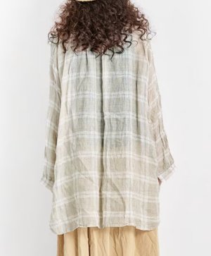 画像2: Veritecoeur       　リネンチェックヨークシャツ　　サイズ；F (2)