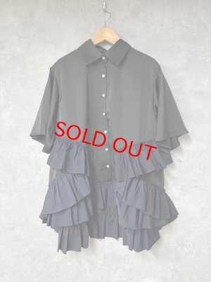 画像1: ??nunuforme 　 ボリュームフリルシャツ　　BLACK (1)