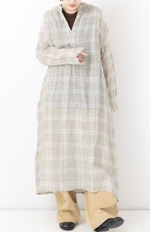 画像4: Veritecoeur       リネンチェックスキッパーワンピース　　サイズ；F (4)