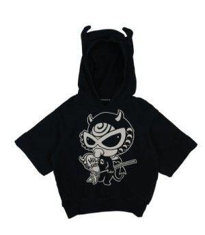 画像1: HYSTERIC MINI 　DEVILKIN つの付き 半袖裏毛 パーカー　　10；ブラック (1)