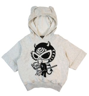 画像1: HYSTERIC MINI 　DEVILKIN つの付き 半袖裏毛 パーカー　　16；オートミール (1)