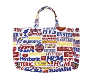画像1: HYSTERIC MINI 　LOGO COLLAGE総柄 横長トートバッグ　　04；ホワイト系 (1)