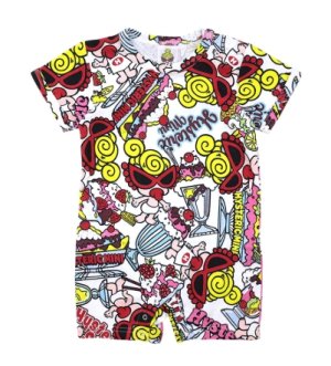 画像1: MY FIRST HYSTERIC　　HYSTERIC MINI SWEETS PARLOR総柄　ショートオール　　04；ホワイト系　サイズ；80cm (1)