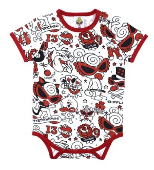 画像1: MY FIRST HYSTERIC　TATTOO PARLOUR総柄 半袖ロンパース　　04；ホワイト系　サイズ；80 (1)