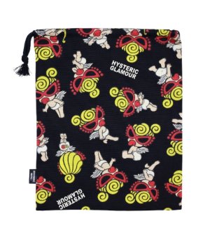 画像1: Hystericmini  ANGEL MINI総柄 巾着　　14；ブラック系 (1)