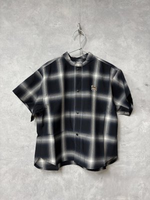 画像1: 2026春夏groovycolors　  オンブレチェック バンドカラー S/S シャツ　　2；黒 (1)