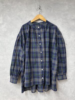 画像1: LILOU+LILY 　SHUTTLE NOTES STRIPE＆CHECK  BLOUSES    C.NAVY CHECK  size:38 (1)