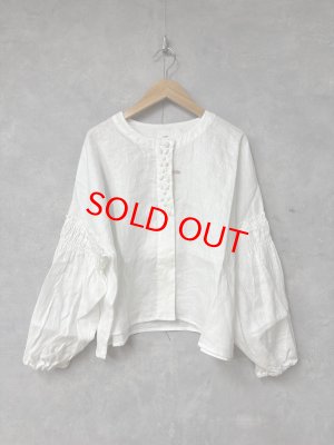 画像1: YARRA 　ビーズ刺繍リネンブラウス　01；ホワイト　　FREE (1)