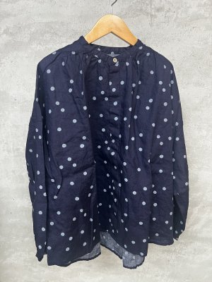 画像1: NATURAL LAUNDRY 　リネンD比翼ギャザープルオーバー　　484；ネイビー　サイズ2 (1)