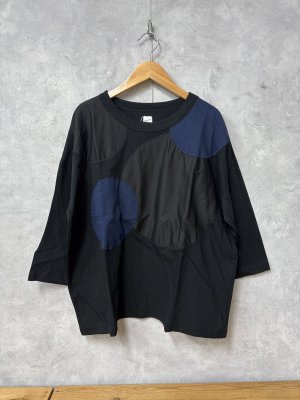 画像1: grin　B天竺ドットパッチワークプルオーバー　　990；ブラック 　　サイズ；2 (1)