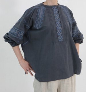 画像2: douxbleu　C/L クロスステッチ刺繍ブラウス　85；チャコール　サイズ；FREE (2)