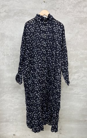 画像1: grin　floraシアーptリンクルワンピース　　494；ネイビー　　サイズ；2 (1)