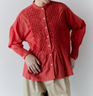 画像6: douxbleu　ハンドスモッキング刺繍シャツ　40；レッド　サイズ；FREE (6)