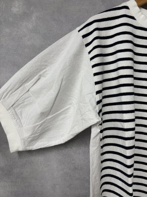 画像3: ヴァンブラン vent blanc　　10/-先染天竺*リネン/コットンコンビプルオーバー　　OW/BK　　サイズ；F　 (3)