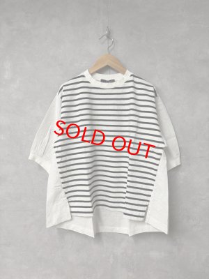 画像1: ヴァンブラン vent blanc　　10/-先染天竺*リネン/コットンコンビプルオーバー　　OFW/BK　　サイズ；F　 (1)