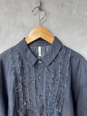 画像2: grin　Iデニムボイル三角フリルシャツ　　090；ネイビー　　サイズ；2 (2)