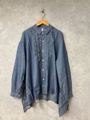 画像1: grin　Iデニムボイル三角フリルシャツ　　050；ブルー　　サイズ；2 (1)