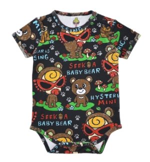 画像1: MY FIRST HYSTERIC　　SEEK A BABY BEAR総柄 半袖ロンパース　14；ブラック系 (1)