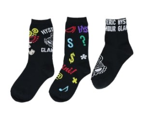 画像1: Hystericmini　 POP SIGN 3P　ソックス　　　10；ブラック (1)