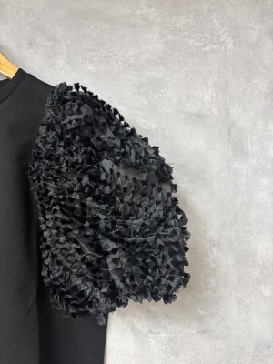 画像2: 2026春夏 フランキーグロウ　　RIBBON ORGANDY BUBBLE SLV TEE 　　(おとなサイズ)　BLACK-BLACK  (2)