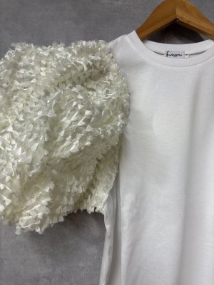 画像2: 2026春夏 フランキーグロウ　　RIBBON ORGANDY BUBBLE SLV TEE 　　(おとなサイズ)　 WHITE-IVORY (2)