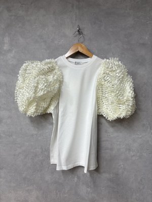 画像1: 2026春夏 フランキーグロウ　　RIBBON ORGANDY BUBBLE SLV TEE 　　(おとなサイズ)　 WHITE-IVORY (1)