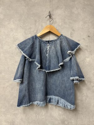 画像1: 2026春夏　GTH　　ワークデニム フリフリ ピース ブラウス　　14；ブルー　 (1)