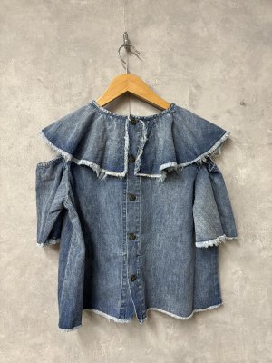 画像3: 2026春夏　GTH　　ワークデニム フリフリ ピース ブラウス　　14；ブルー　 (3)