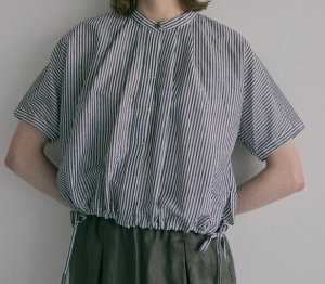 画像2: douxbleu　リネンコットン ストライプシャツ　　97；ブラックストライプ　　サイズ；FREE (2)