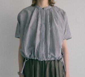 画像1: douxbleu　リネンコットン ストライプシャツ　　97；ブラックストライプ　　サイズ；FREE (1)