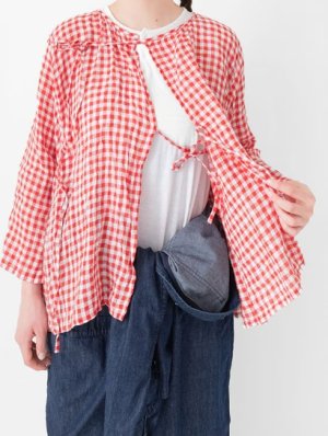 画像3: VC 　ギンガムチェックカシュクールブラウス　 RED CHECK 　   サイズ：F (3)