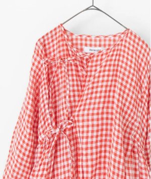 画像2: VC 　ギンガムチェックカシュクールブラウス　 RED CHECK 　   サイズ：F (2)
