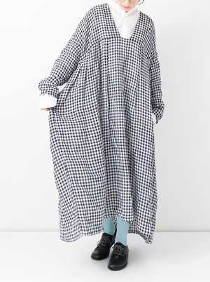 画像1: VC 　 ギンガムチェックワンピース　BLACK CHECK　   サイズ：F (1)