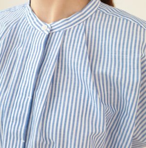 画像2: douxbleu　リネンコットン ストライプシャツ　　57；ブルーストライプ　　サイズ；FREE (2)