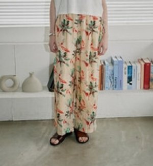 画像3: douxbleu　フラワーインドプリントパンツ　　21；ライトベージュ　サイズ；FREE (3)