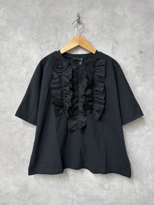 画像1: ヴァンブラン vent blanc　　40/2コーマ天竺ドルマンフリルP/O　　BLACK　サイズ；F　 (1)